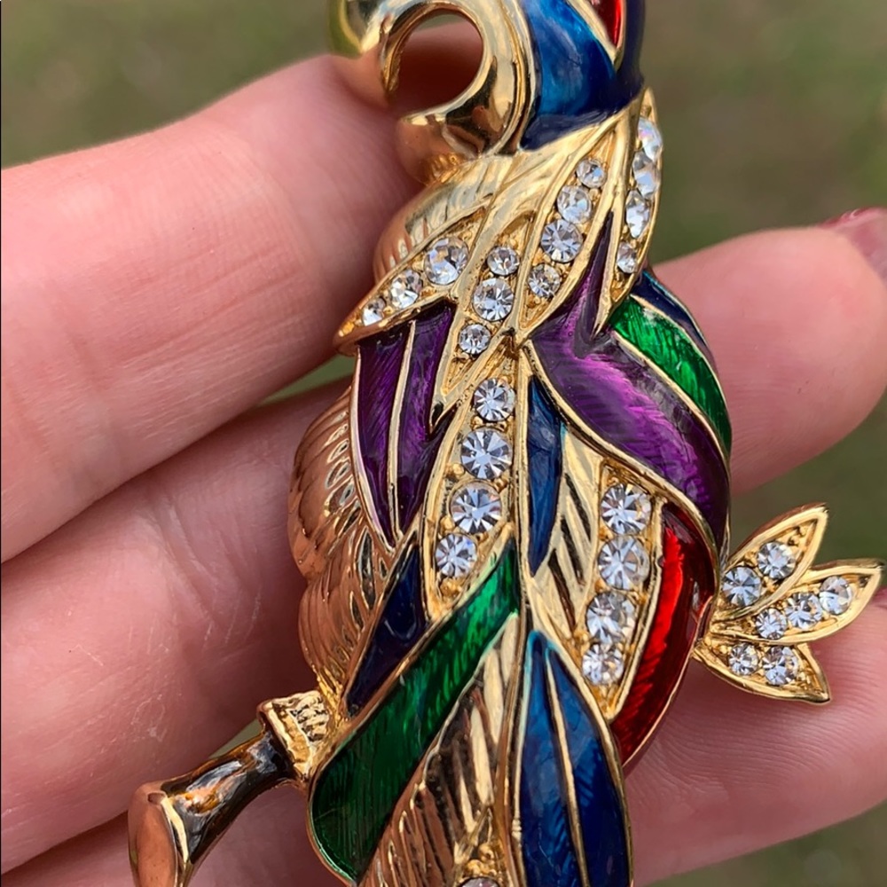 Modern Large Parrot Enamel & Rhinestone Brooch - Picture 5 of 16